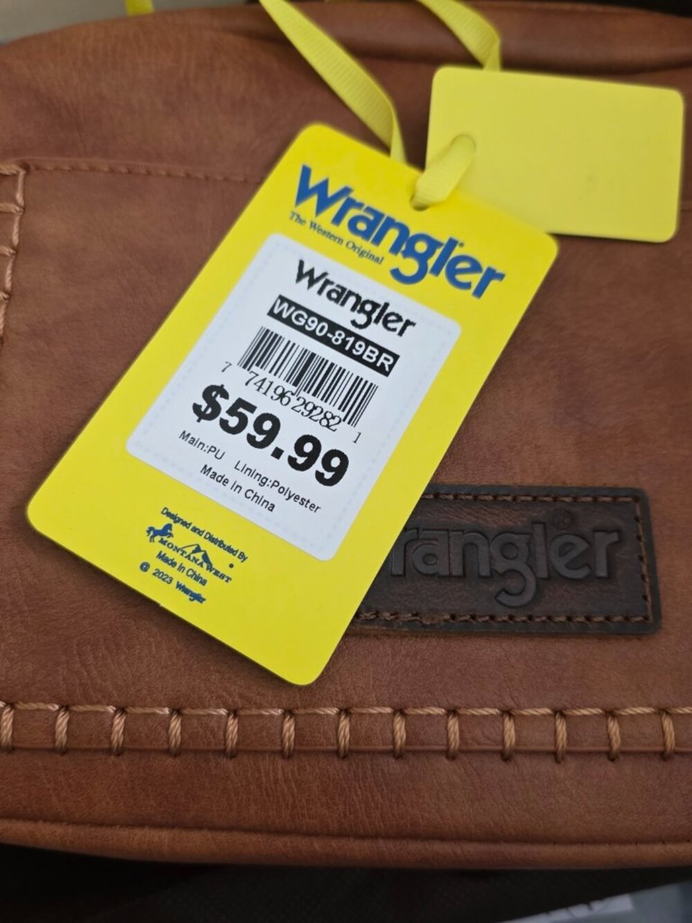 NWT! Wrangler Brown Faux Leather Purse Shoulder Crossbody Bag w/Detachable Strap - Picture 13 of 13